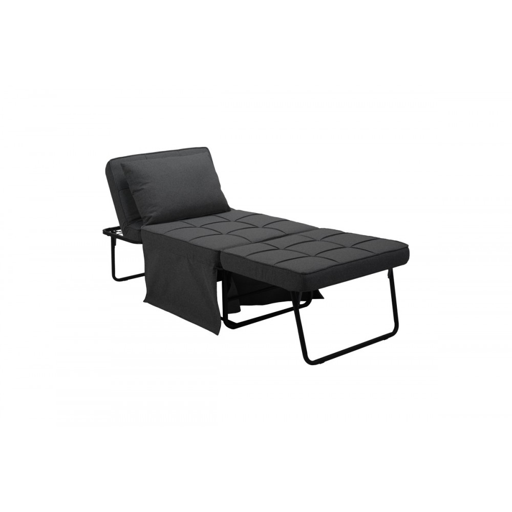 Σκαμπό-κρεβάτι "GREJIO" από ύφασμα/μέταλλο σε χρώμα ανθρακί/μαύρο 70x70x45