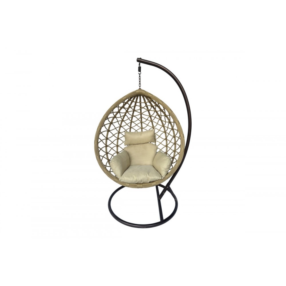 Κούνια φωλιά "LYERE" από μέταλλο/pe rattan σε χρώμα καφέ/μπεζ 120x108x195