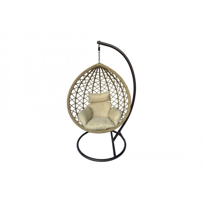 Κούνια φωλιά "LYERE" από μέταλλο/pe rattan σε χρώμα καφέ/μπεζ 120x108x195