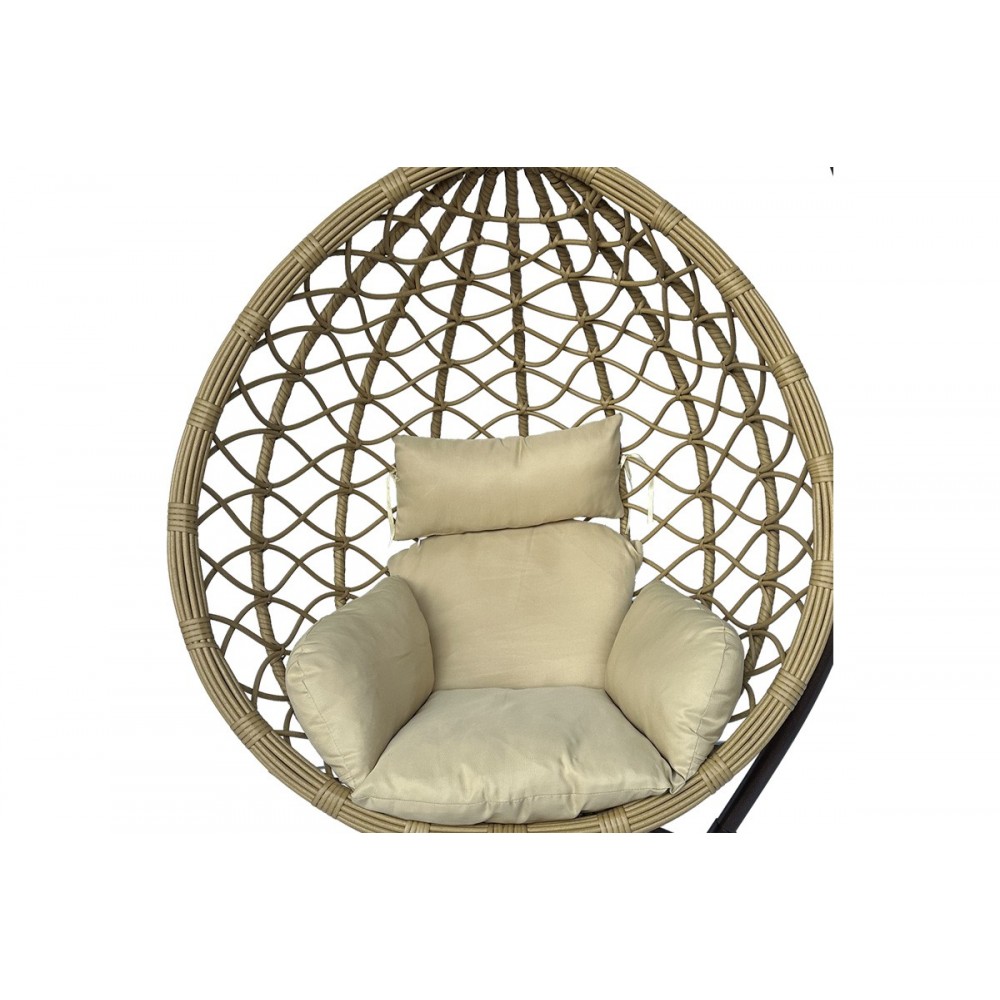 Κούνια φωλιά "LYERE" από μέταλλο/pe rattan σε χρώμα καφέ/μπεζ 120x108x195