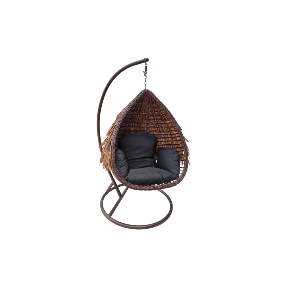 Κούνια φωλιά "VARUR" από μέταλλο/pe rattan σε χρώμα καφέ/μαύρο 120x105x195