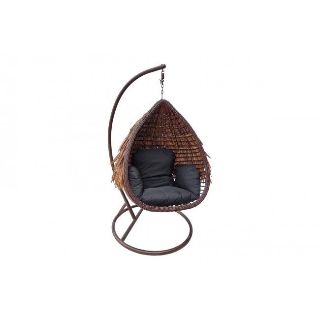 Κούνια φωλιά "VARUR" από μέταλλο/pe rattan σε χρώμα καφέ/μαύρο 120x105x195