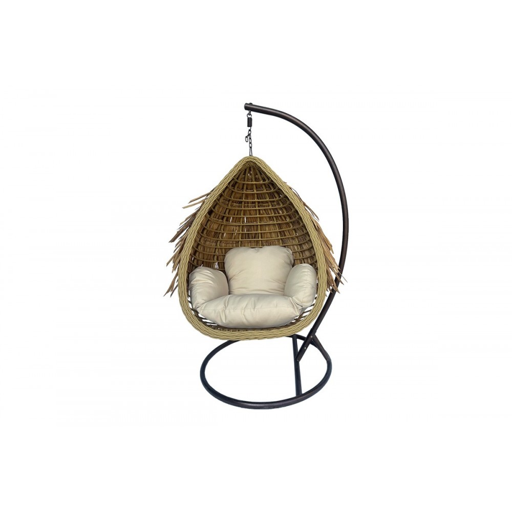 Κούνια φωλιά "VARUR" από μέταλλο/pe rattan σε χρώμα καφέ/μπεζ 120x105x195