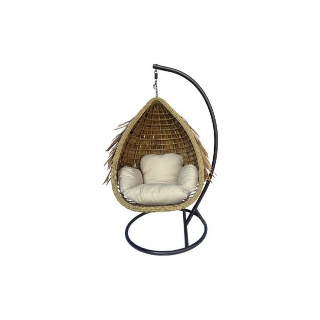 Κούνια φωλιά "VARUR" από μέταλλο/pe rattan σε χρώμα καφέ/μπεζ 120x105x195