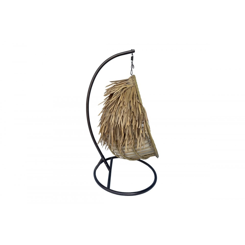 Κούνια φωλιά "VARUR" από μέταλλο/pe rattan σε χρώμα καφέ/μπεζ 120x105x195