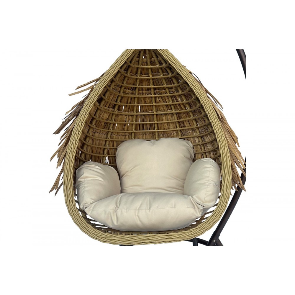 Κούνια φωλιά "VARUR" από μέταλλο/pe rattan σε χρώμα καφέ/μπεζ 120x105x195