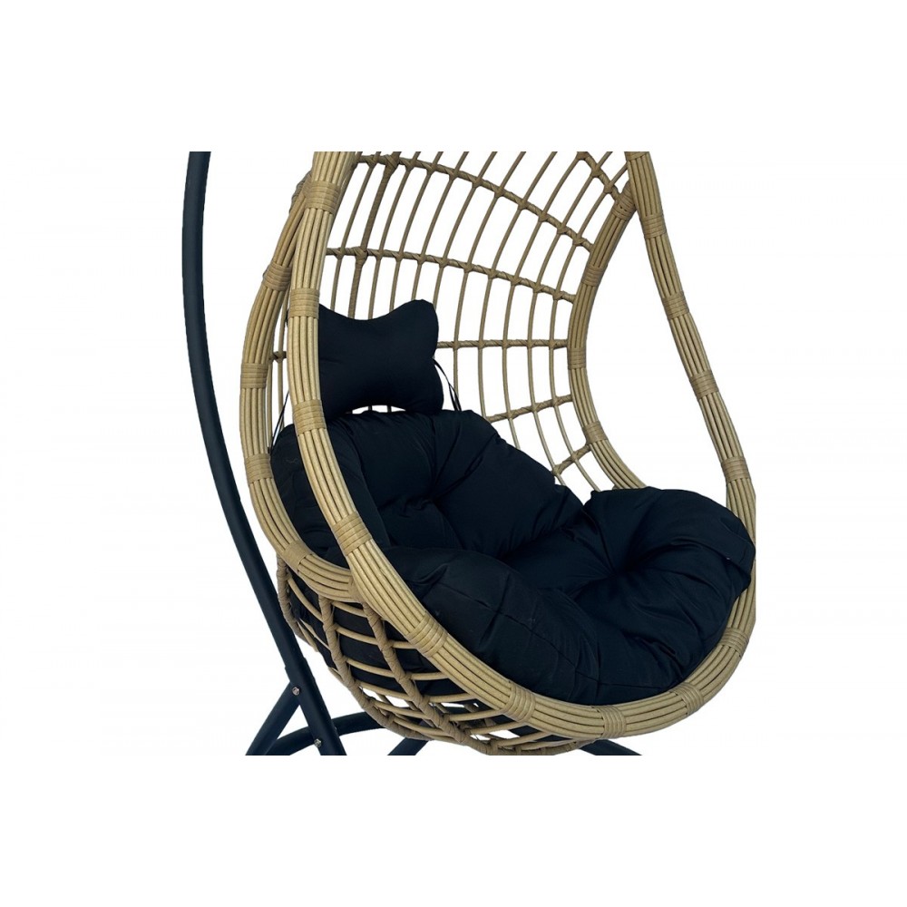 Κούνια φωλιά "CUNGO" από μέταλλο/pe rattan σε χρώμα μαύρο/μπεζ 125x105x195