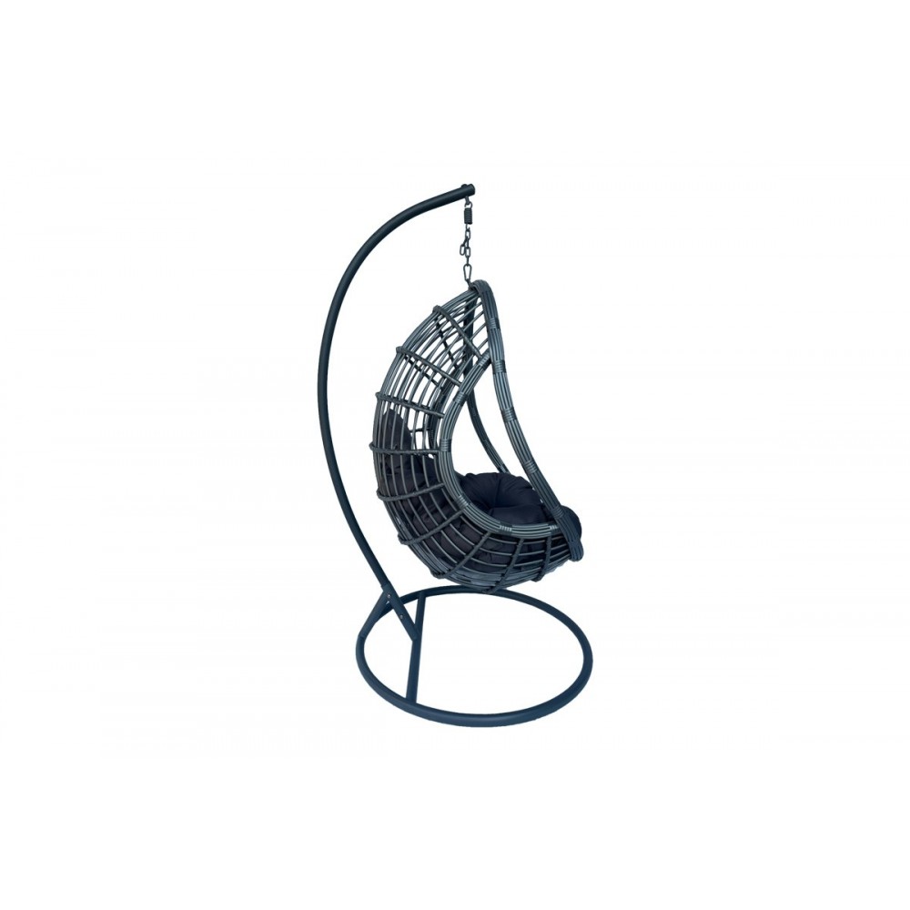 Κούνια φωλιά "CUNGO" από μέταλλο/pe rattan σε χρώμα γκρι 125x105x195