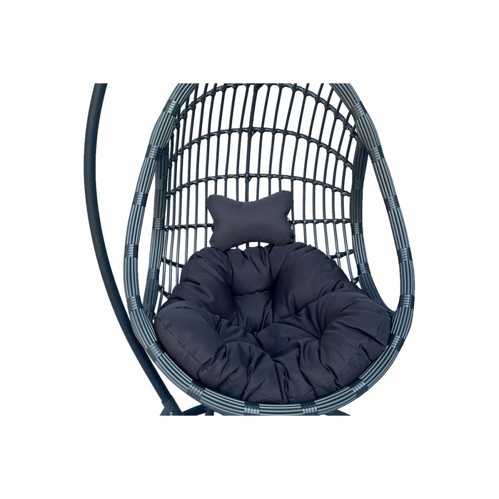 Κούνια φωλιά "CUNGO" από μέταλλο/pe rattan σε χρώμα γκρι 125x105x195