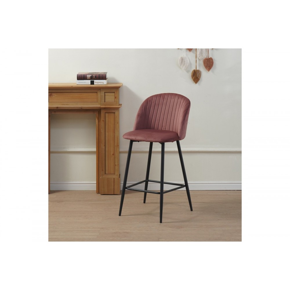 Σκαμπό μπαρ "BAROW" από βελούδο/μέταλλο σε χρώμα σάπιο μήλο/μαύρο 53x46.5x96.5