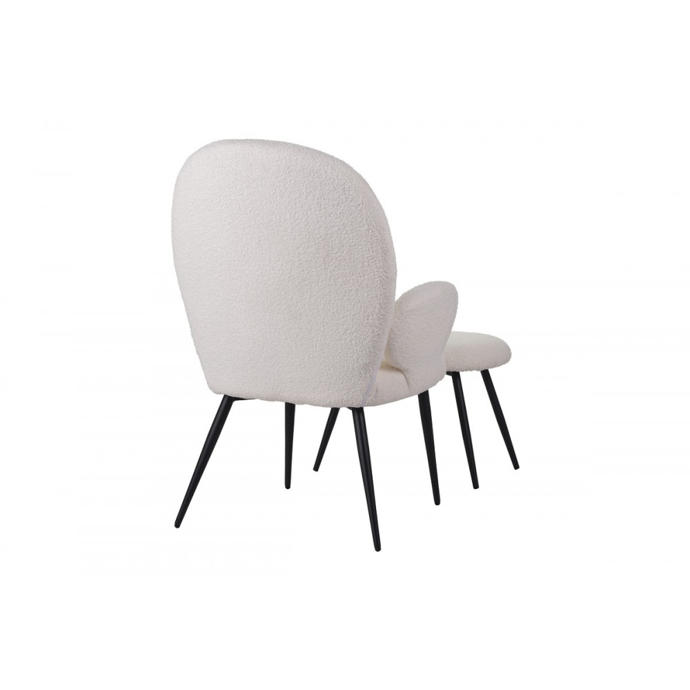 Πολυθρόνα με υποπόδιο "QARAR" από μπουκλέ ύφασμα/μέταλλο σε χρώμα λευκό/μαύρο 67.5x67.5x106