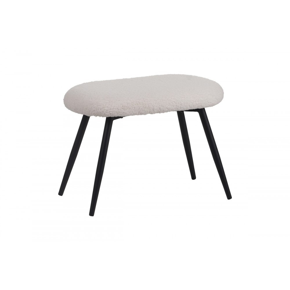 Πολυθρόνα με υποπόδιο "QARAR" από μπουκλέ ύφασμα/μέταλλο σε χρώμα λευκό/μαύρο 67.5x67.5x106