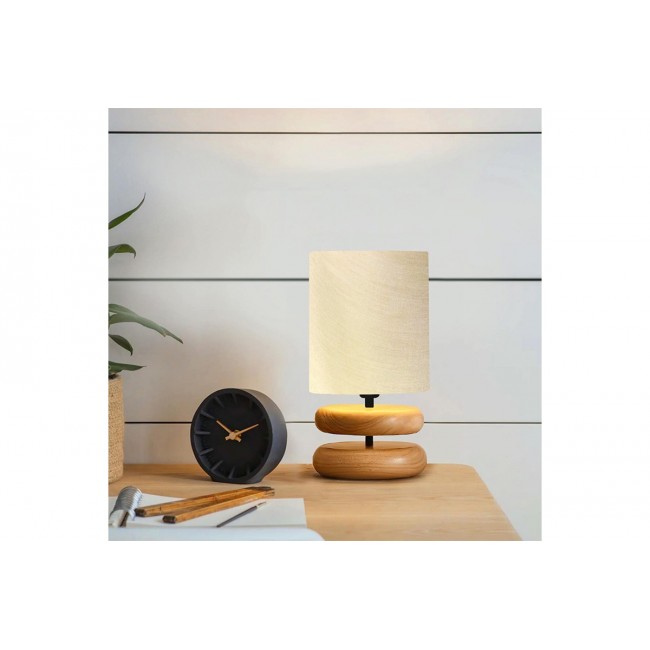 Επιτραπέζιο φωτιστικό "CLARION" σε χρώμα μπεζ/καρυδί Φ15x35