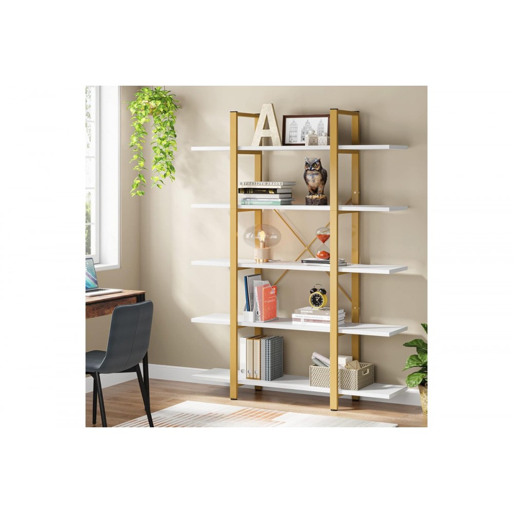 Βιβλιοθήκη "ESTHON" από μέταλλο σε χρώμα λευκό/χρυσό 120x28x180