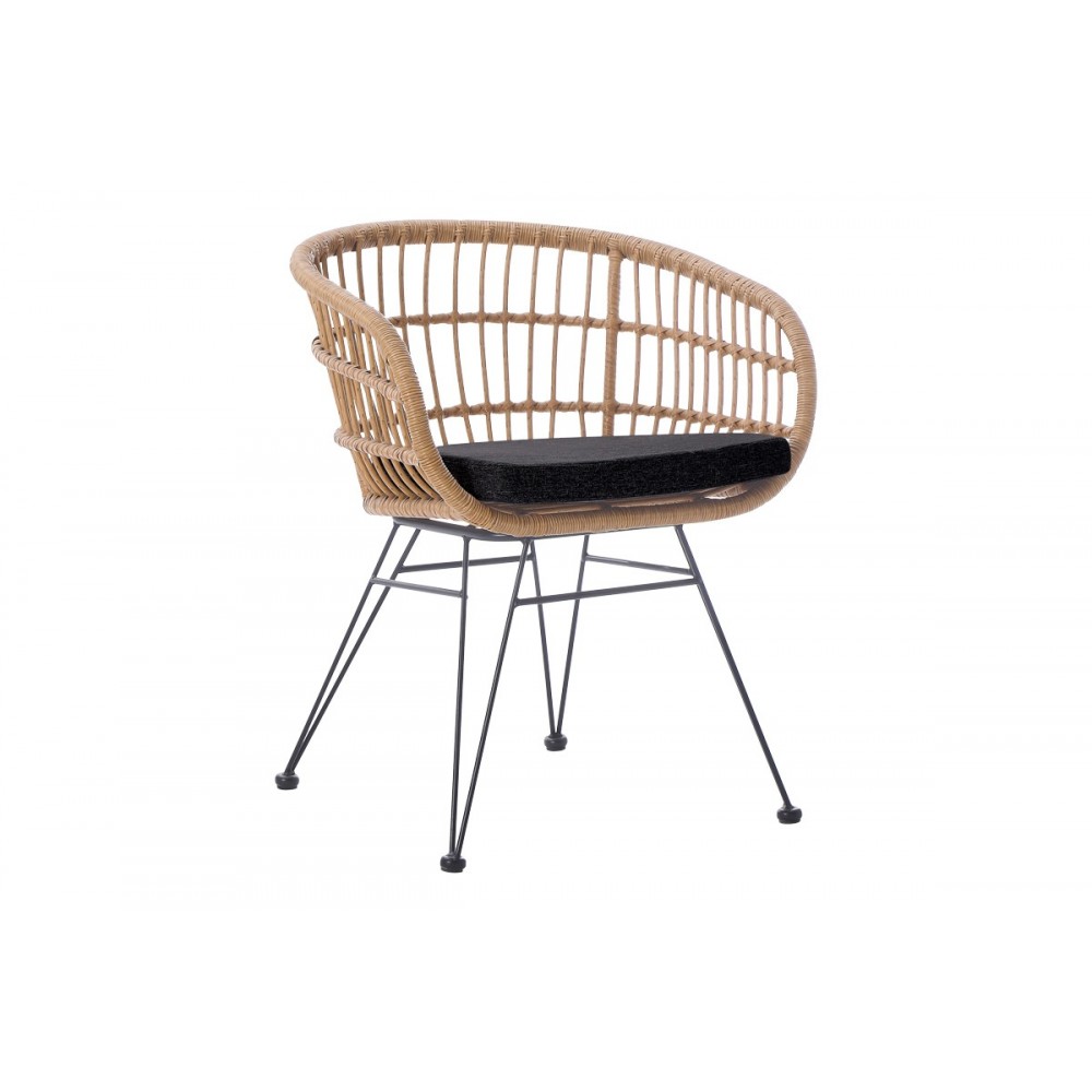 Πολυθρόνα "NAOKI" από pe rattan/μέταλλο σε χρώμα φυσικό/μαύρο 63x61x79