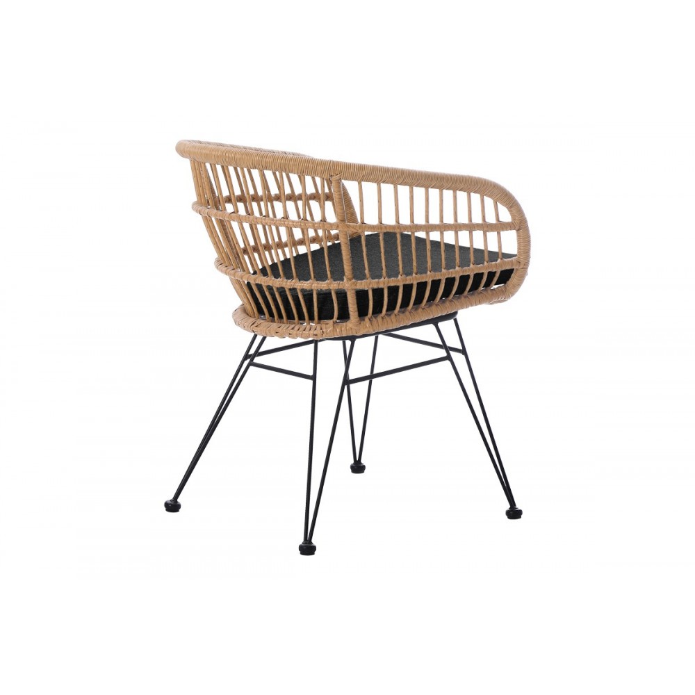 Πολυθρόνα "NAOKI" από pe rattan/μέταλλο σε χρώμα φυσικό/μαύρο 63x61x79