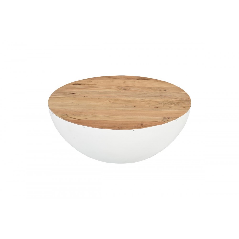 Τραπέζι σαλονιού "COFFELTY" από ξύλο/μέταλλο σε χρώμα φυσικό/λευκό Φ90x40