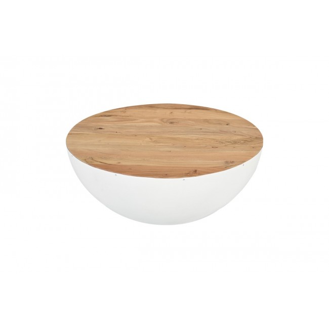 Τραπέζι σαλονιού "COFFELTY" από ξύλο/μέταλλο σε χρώμα φυσικό/λευκό Φ90x40