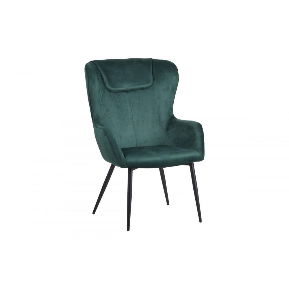 Πολυθρόνα με υποπόδιο "RUEDA" από βελούδο/μέταλλο σε χρώμα πράσινο/μαύρο 71.5x66.5x99