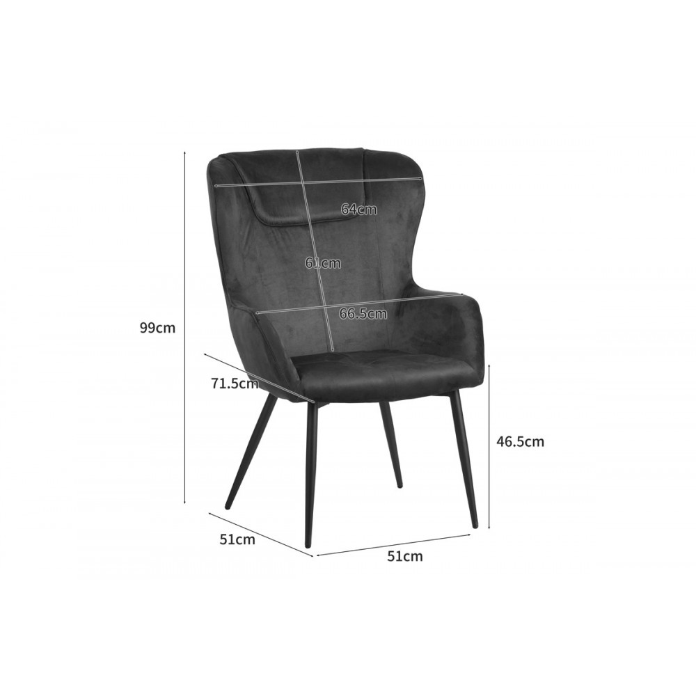 Πολυθρόνα με υποπόδιο "RUEDA" από βελούδο/μέταλλο σε χρώμα πράσινο/μαύρο 71.5x66.5x99