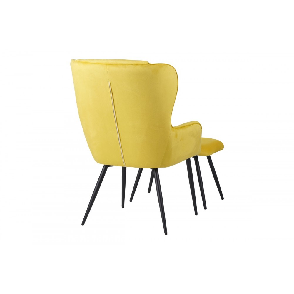 Πολυθρόνα με υποπόδιο "RUEDA" από βελούδο/μέταλλο σε χρώμα κίτρινο/μαύρο 71.5x66.5x99