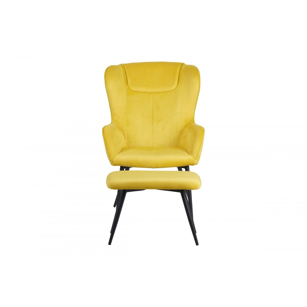 Πολυθρόνα με υποπόδιο "RUEDA" από βελούδο/μέταλλο σε χρώμα κίτρινο/μαύρο 71.5x66.5x99