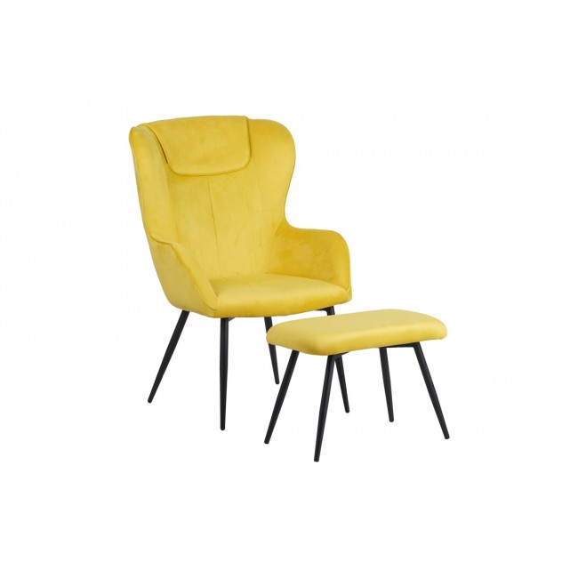 Πολυθρόνα με υποπόδιο "RUEDA" από βελούδο/μέταλλο σε χρώμα κίτρινο/μαύρο 71.5x66.5x99