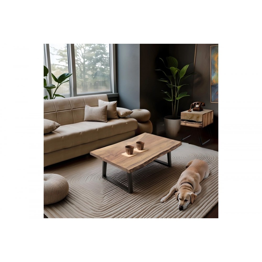 Τραπέζι "MILES" από ξύλο/μέταλλο σε χρώμα φυσικό/μαύρο 115x60x45