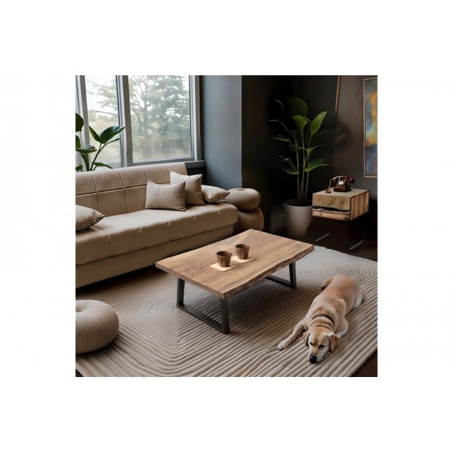 Τραπέζι "MILES" από ξύλο/μέταλλο σε χρώμα φυσικό/μαύρο 115x60x45