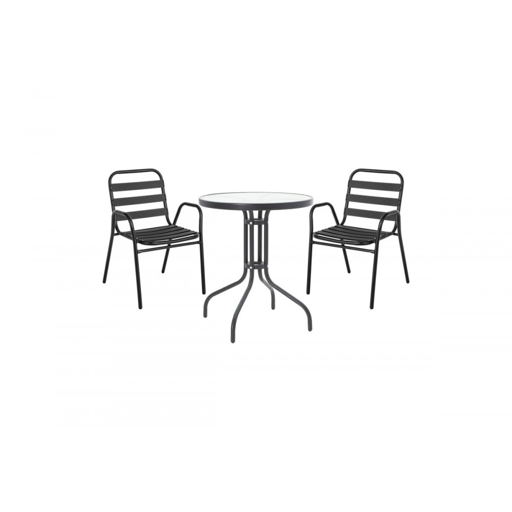 Τραπεζαρία 3τμχ "WATSON-SUSSIE" από μέταλλο/γυαλί σε χρώμα μαύρο Φ60x70