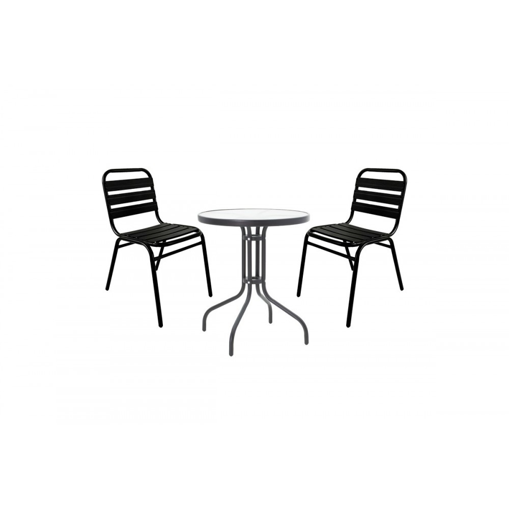 Τραπεζαρία 3τμχ "SUSSIE-WATSON" από μέταλλο/γυαλί σε χρώμα μαύρο Φ60x70