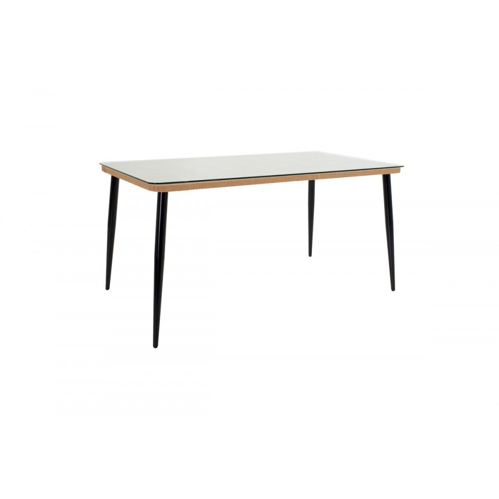 Τραπεζαρία 7τμχ "NAOKI-TANISH" από μέταλλο/pe rattan σε χρώμα φυσικό/μαύρο 160x90x78