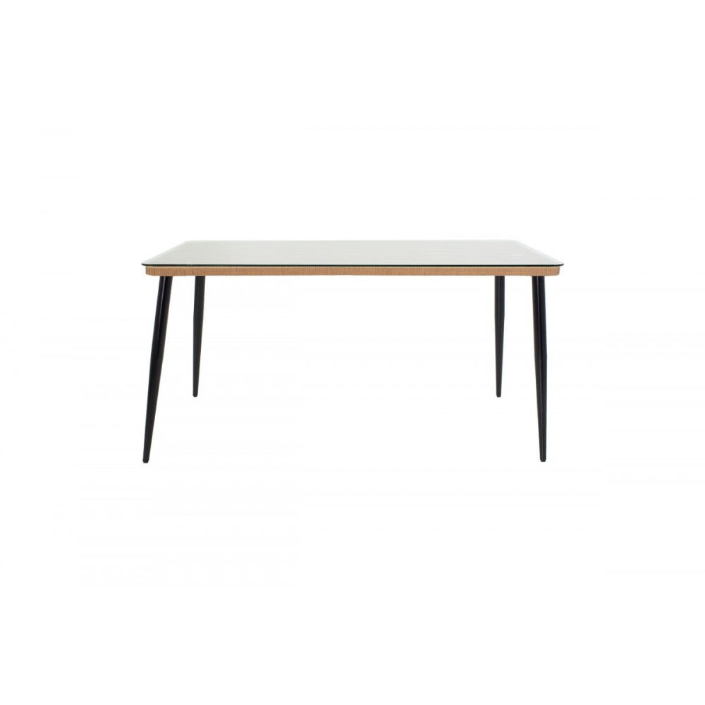 Τραπεζαρία 7τμχ "NAOKI-TANISH" από μέταλλο/pe rattan σε χρώμα φυσικό/μαύρο 160x90x78