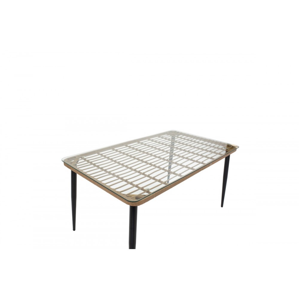 Τραπεζαρία 7τμχ "NAOKI-TANISH" από μέταλλο/pe rattan σε χρώμα φυσικό/μαύρο 160x90x78