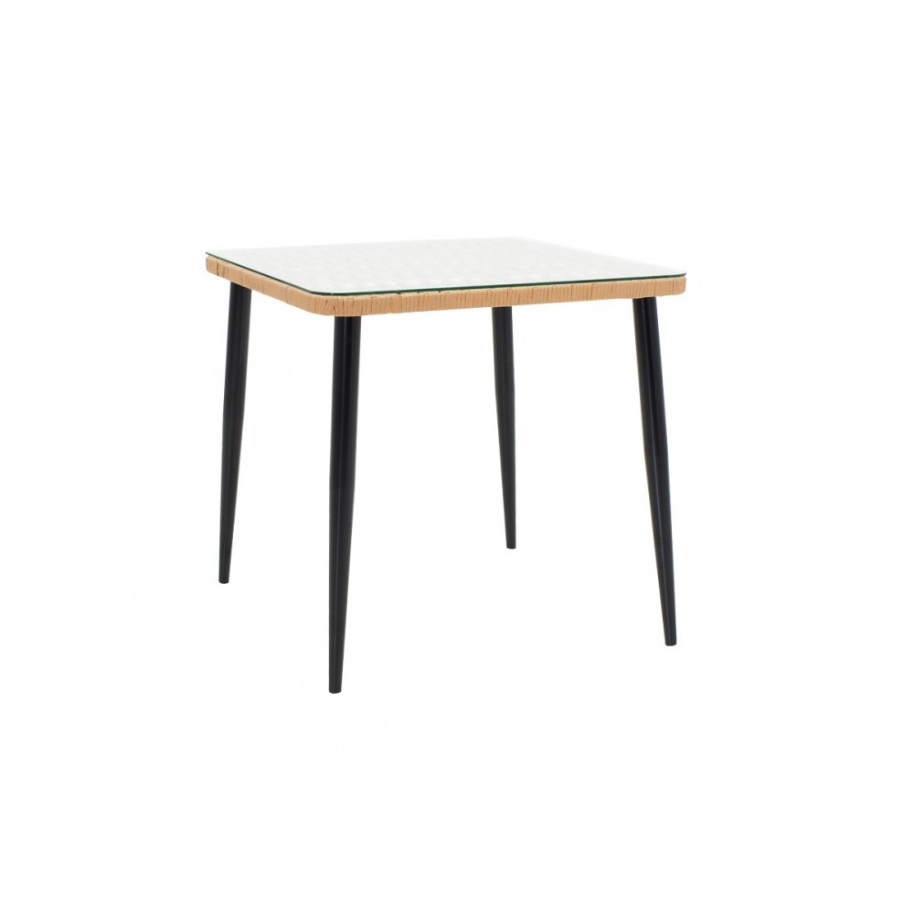 Τραπεζαρία 3τμχ "NAOKI-TANISH" από μέταλλο/pe rattan σε χρώμα φυσικό/μαύρο 80x80x78