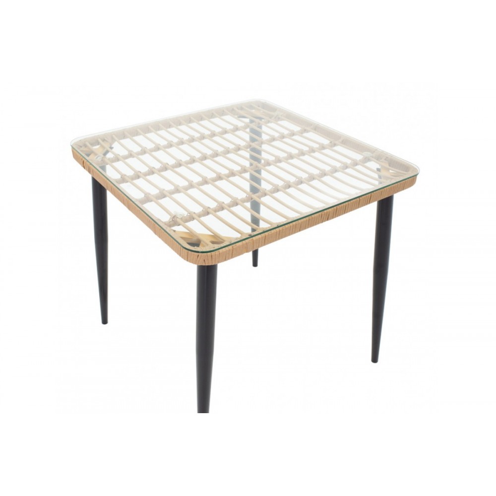 Τραπεζαρία 3τμχ "NAOKI-TANISH" από μέταλλο/pe rattan σε χρώμα φυσικό/μαύρο 80x80x78