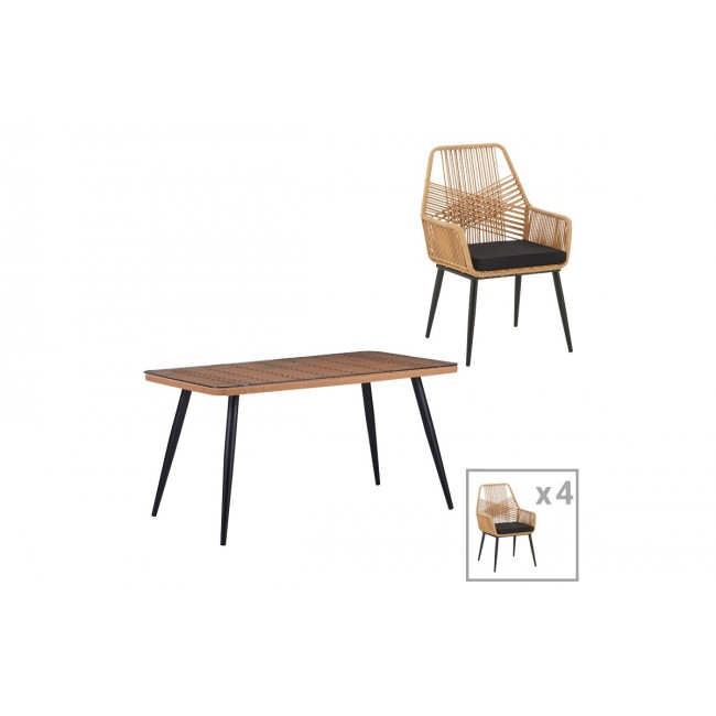 Τραπεζαρία 5τμχ "NAOKI-TANISH" από pe rattan/μέταλλο σε χρώμα φυσικό/μαύρο 140x80x78