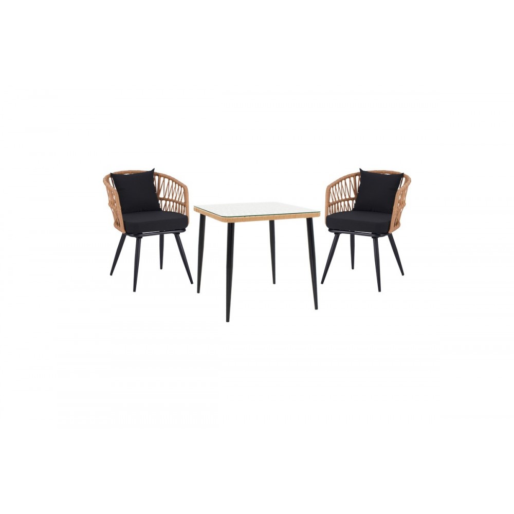 Τραπεζαρία 3τμχ "NAOKI" από pe rattan/μέταλλο σε χρώμα φυσικό/μαύρο 80x80x78