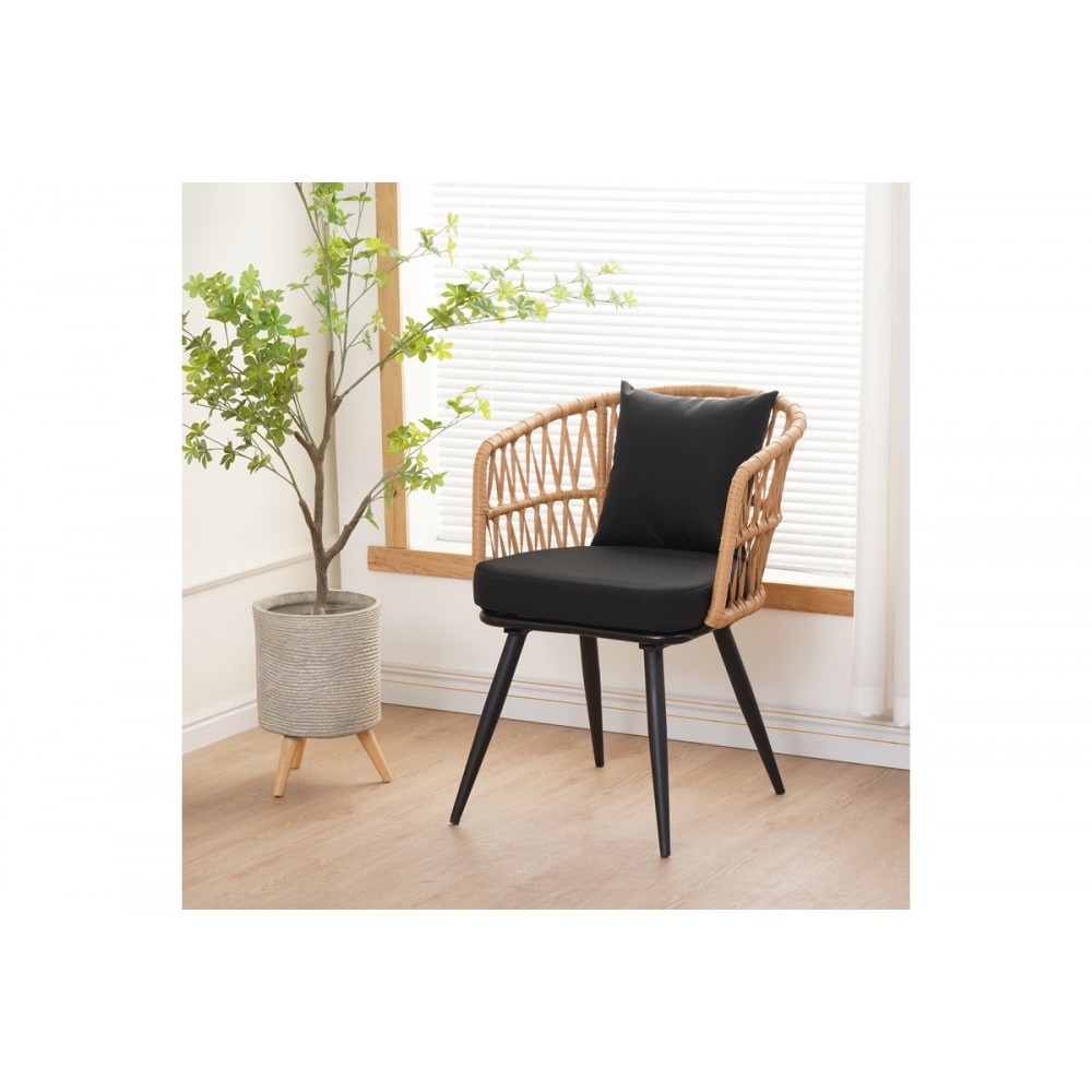 Τραπεζαρία 3τμχ "NAOKI" από pe rattan/μέταλλο σε χρώμα φυσικό/μαύρο 80x80x78