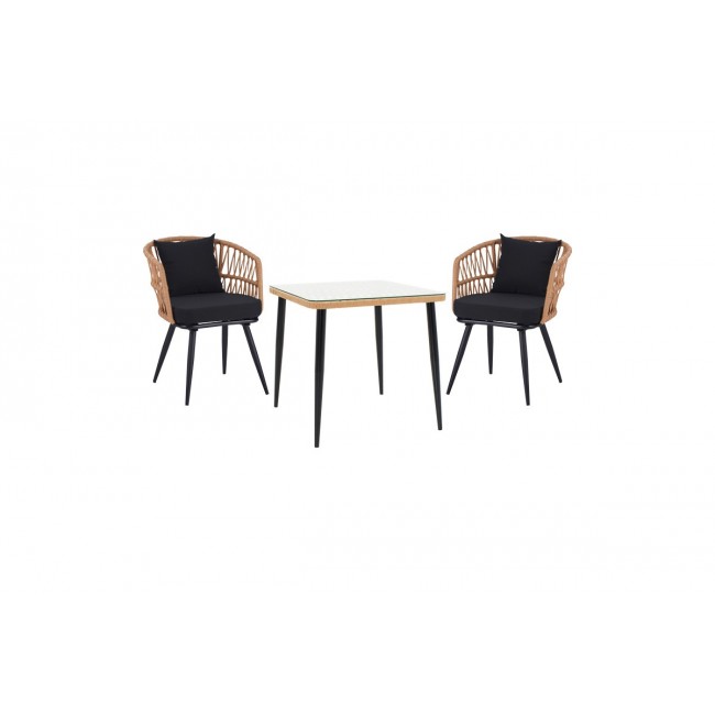 Τραπεζαρία 3τμχ "NAOKI" από pe rattan/μέταλλο σε χρώμα φυσικό/μαύρο 80x80x78