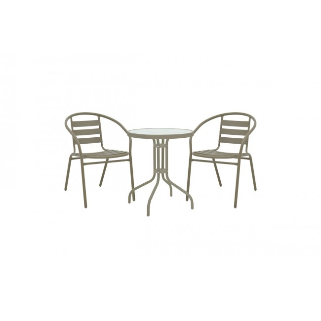 Τραπεζαρία 3τμχ "WATSON-TADE" από μέταλλο/γυαλί σε χρώμα σαμπανιζέ Φ60x70