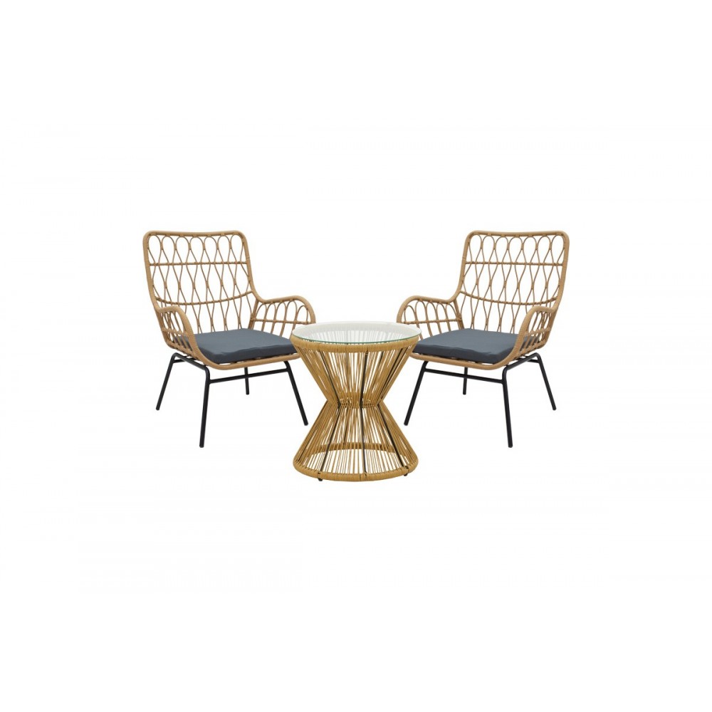 Σαλόνι κήπου 3τμχ "NAOKI-MABIL" από pe rattan/μέταλλο σε χρώμα φυσικό/μαύρο Φ50x55