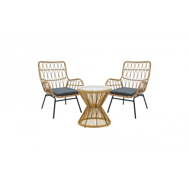 Σαλόνι κήπου 3τμχ "NAOKI-MABIL" από pe rattan/μέταλλο σε χρώμα φυσικό/μαύρο Φ50x55