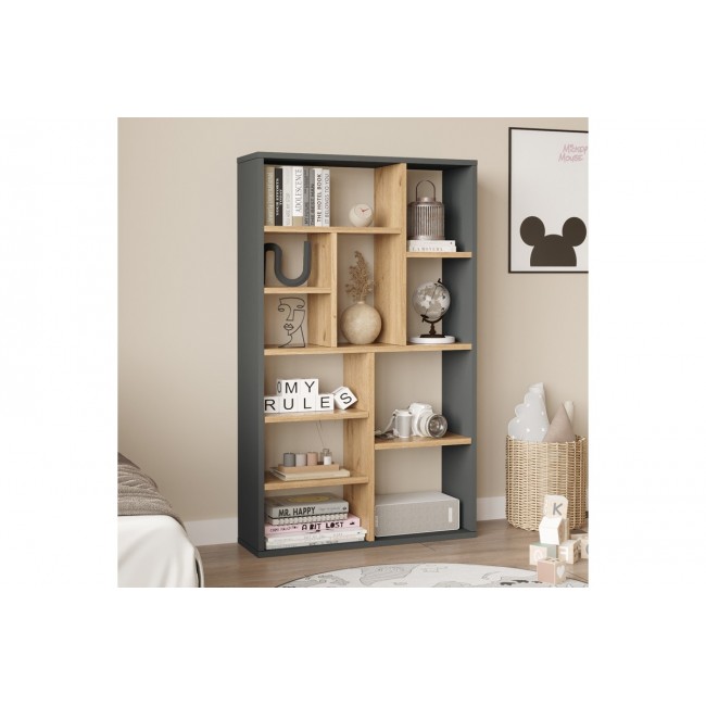 Βιβλιοθήκη "BOTECA" σε χρώμα ανθρακί/φυσικό 75x22x123.6