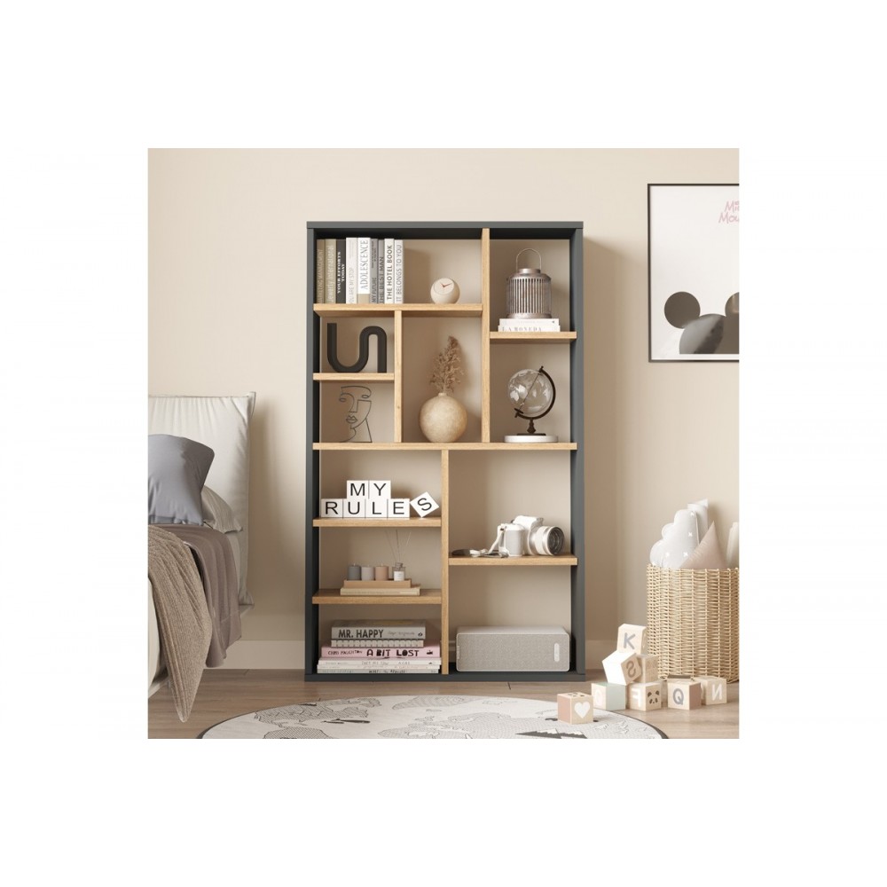 Βιβλιοθήκη "BOTECA" σε χρώμα ανθρακί/φυσικό 75x22x123.6