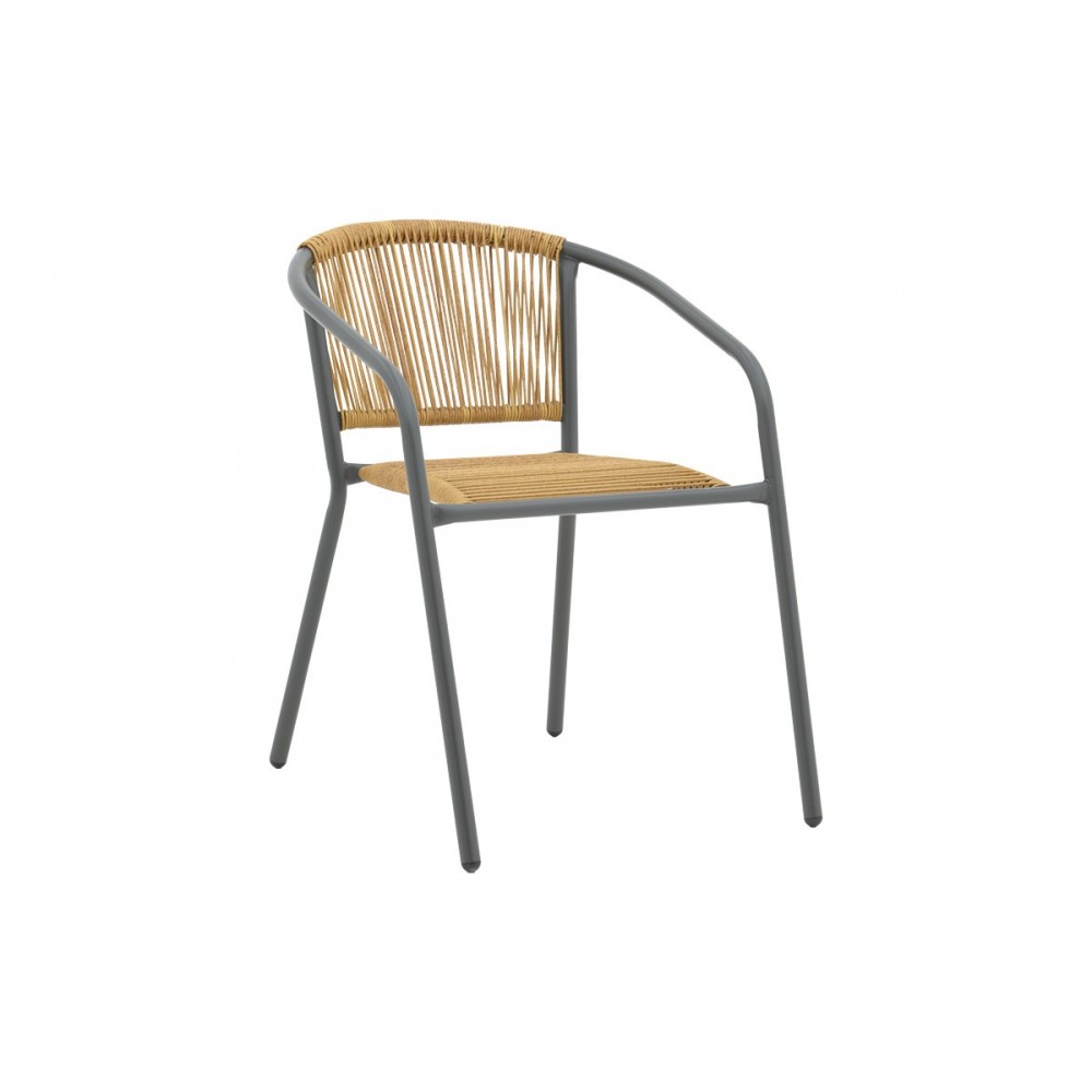 Τραπεζαρία 3τμχ "WATSON-LINDARIA" από μέταλλο/pe rattan σε χρώμα ανθρακί/φυσικό Φ60x70