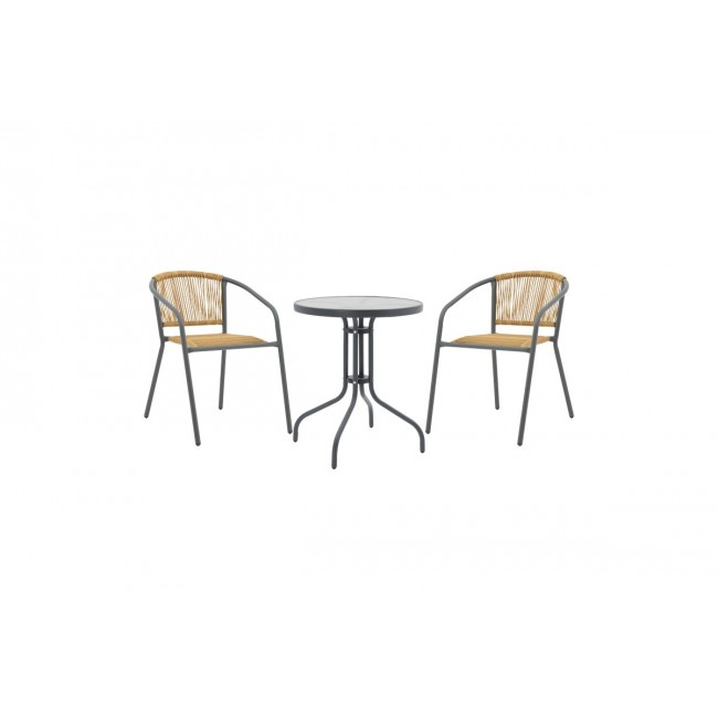 Τραπεζαρία 3τμχ "WATSON-LINDARIA" από μέταλλο/pe rattan σε χρώμα ανθρακί/φυσικό Φ60x70