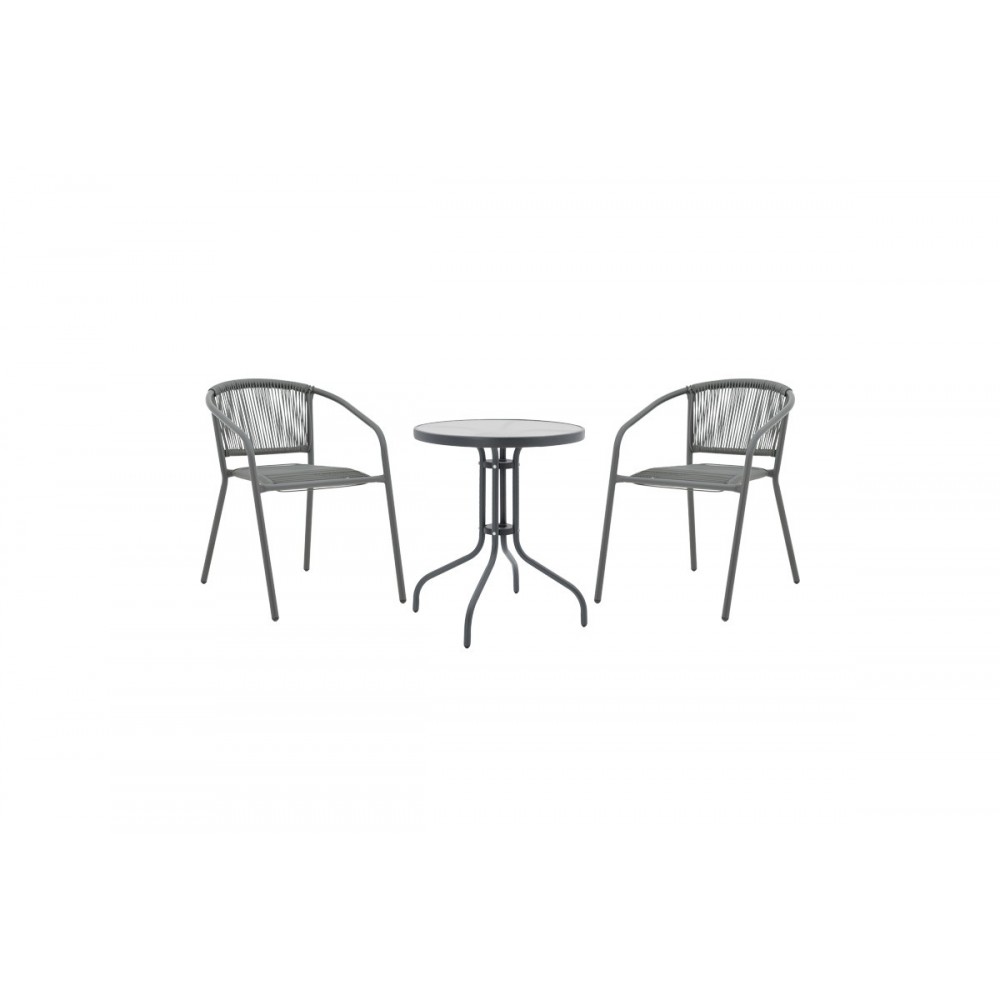 Τραπεζαρία 3τμχ "WATSON-LINDARIA" από μέταλλο/pe rattan σε χρώμα ανθρακί Φ60x70