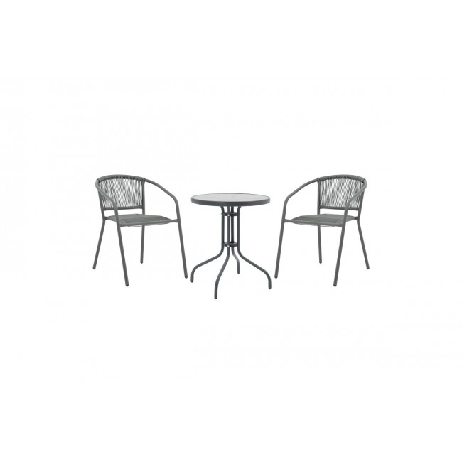 Τραπεζαρία 3τμχ "WATSON-LINDARIA" από μέταλλο/pe rattan σε χρώμα ανθρακί Φ60x70