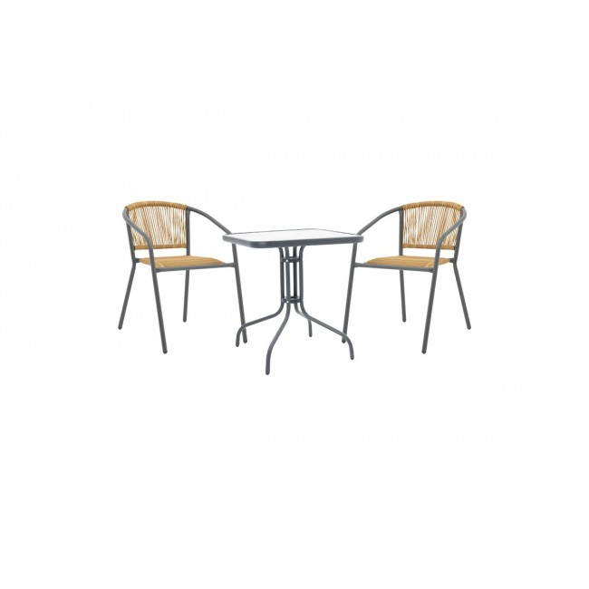 Τραπεζαρία 3τμχ "WATSON-LINDARIA" από μέταλλο/pe rattan σε χρώμα ανθρακί/φυσικό 70x70x70